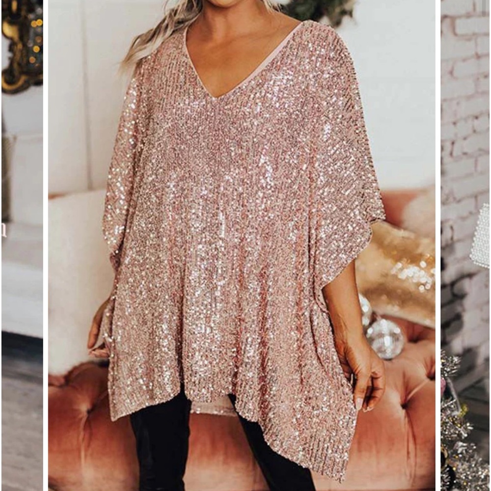 Perfect for Eras Tour!! NWOT Light The Way Sequin Shift Tunic Blouse Size Small